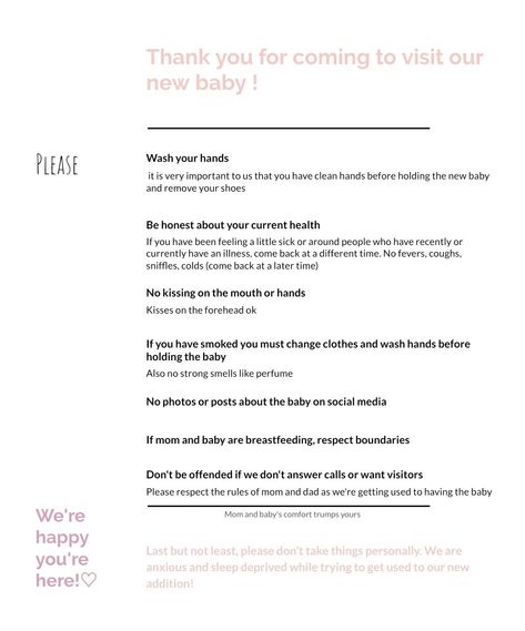 Newborn baby rules for visitors Newborn Rules, Hospital Rules For New Baby, New Baby Rules For Visitors, Rules For Visiting A Newborn, Newborn Rules For Visitors, Newborn Rules For Family, Rules For Visiting A Newborn At Hospital, Rules For Newborn Visitors, Birth Rules For Visitors