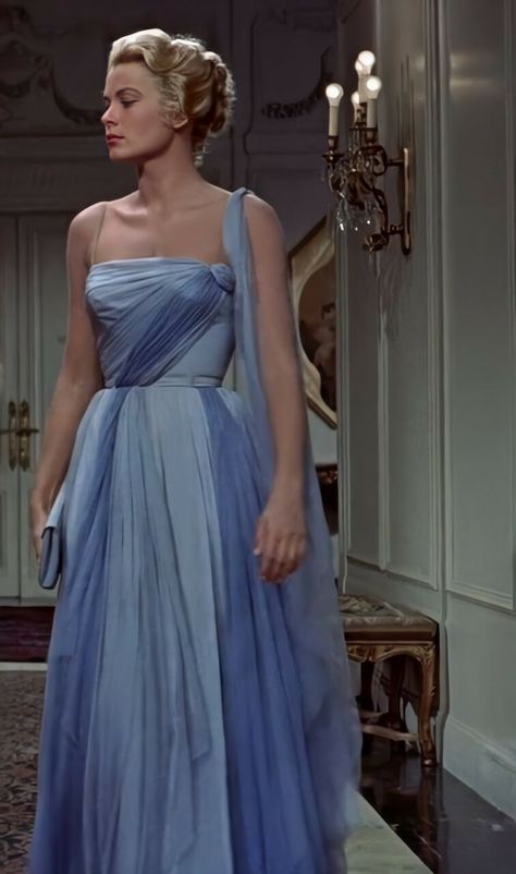 Blue Chiffon Dress, Grace Kelly Style, To Catch A Thief, Blue Chiffon Dresses, Iconic Dresses, Dress Designer, Moda Vintage, Vintage Glamour, Grace Kelly