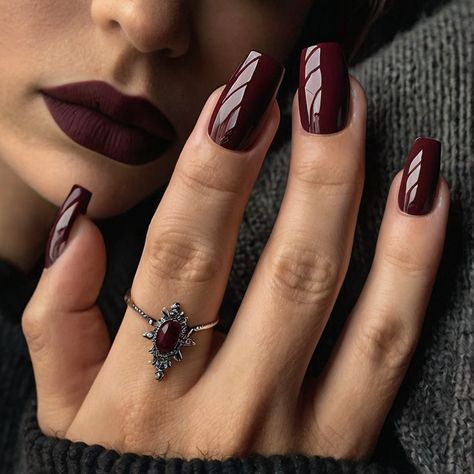 💫 fall nails: Effortless Black And Maroon Nails Look Black Cherry Red Nails, Maroon Nails Fall, Black And Maroon Nails, Nails Fall Nails, Framing Highlights, Maroon Nails, All Face Shapes, Hair Textures, Stylish Nails Designs