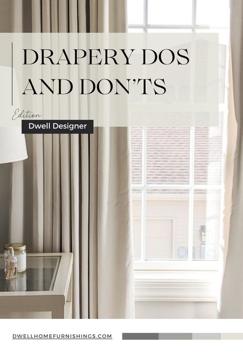 Window Treatments For Master Bed, One Sided Window Treatments, Curtains Dos And Dont, Double Drapery Rod Curtains, Drapery Rods For Large Windows, Curtains One Side Of Window, Curtain Rules Interior Design, Formal Drapery Ideas, Living Room Drapery Ideas