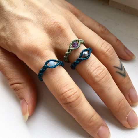 Micro Macrame Ring, Ring Macrame, Macrame Products, Macrame Ring, Macrame Accessories, Macrame Rings, Crochet Rings, Bracelet Ideas, Handmade Rings