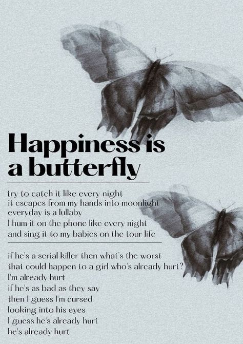 Happiness Is A Butterfly Poster, Art Bedroom Aesthetic, Lana Del Rey Vintage, Happiness Is A Butterfly, Grunge Posters, Lana Del Rey Lyrics, Butterfly Poster, Vintage Poster Design, Music Poster Design