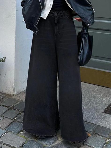 Black wide leg trousers