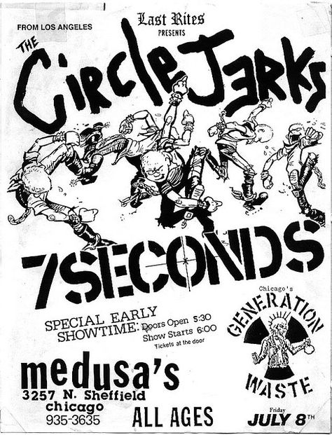 Circle Jerks, 7 Seconds punk hardcore flyer by Change Zine, via Flickr Punk Lettering, Punk Rock Posters, Concert Flyers, Circle Jerks, Punk Flyers, Poster Punk, Classic Punk, Punk Culture, Punk Poster