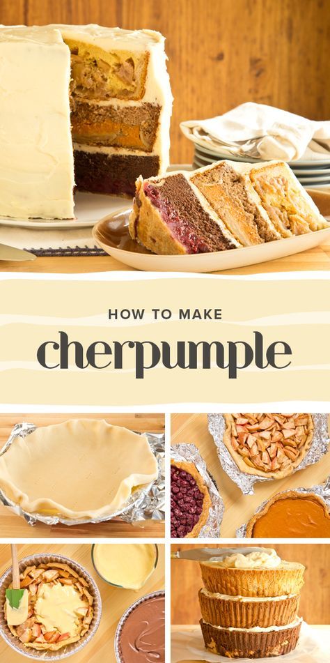 Cherpumple Cake, Piecaken Combinations, Thanksgiving Piecaken, Piecaken Recipe, Cake Yellow, Pie Chocolate, Big Cake, Pie Pumpkin, Spice Cake Mix