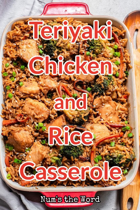 Discover how to make this delicious Teriyaki Chicken and Rice Casserole with juicy chicken, fresh veggies, and a flavorful homemade teriyaki sauce! #teriyakichickenandricecasserole #teriyakichickencasserole #chickenteriyakicasserole #teriyakichickencasserolerecipe #chickenteriyakicasserolerecipe #chickenteriyakiricecasserole #teriyakichickenricecasserole #bakedteriyakichickenandricecasserole #bakedteriyakichickencasserole #numstheword Chicken Teriyaki Casserole Recipe, Chicken Rice Teriyaki Casserole, Rice And Teriyaki Chicken, Teriyaki Chicken Leftover Recipes, Chicken Teriyaki Casserole Easy, Teriyaki Chicken And Rice Casserole, Chicken Teriyaki Bake, Teriyaki Chicken Casserole Recipe, Chicken Teriyaki And Rice