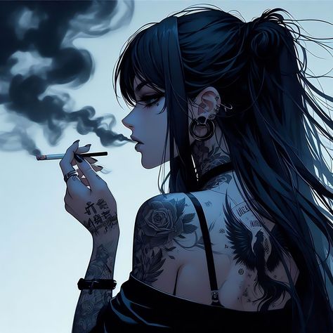 Female Smoker, Female Mafia Art, Green Characters, Anime Black Hair, Animation Artwork, Creative Profile Picture, Dark Pictures, Beautiful Dark Art, Anime Character Drawing