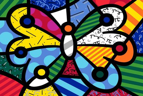 Romero Britto Art, Britto Art, Neo Pop, Cartoon Butterfly, Large Oil Painting, Graffiti Painting, Tableau Design, Pola Sulam, Art Pop