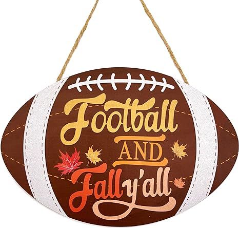 Fall Wood Hanging Decoration Fall Decorative Sign for Home Autumn Harvest Thanksgiving Decor Fall Football Decor, Football Door Hangers, Pumpkin Scented Candles, Wooden Door Sign, Football Decor, Fall Wood Signs, Fall Tiered Tray Decor, Rustic Backdrop, Football Decorations