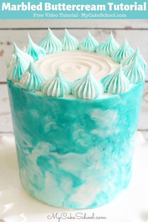 Learn how to make Marbled Buttercream in this free cake decorating video tutorial! Marbled Buttercream Cake, Marbled Buttercream, Gelatin Bubbles, Marbled Cake, Double Barrel Cake, Cake Design Tutorial, Barrel Cake, Frosting Techniques, Decorating Videos