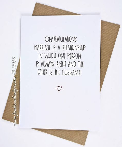 Wedding Card Congratulations one person is always right Wedding Greetings Wishes, Funny Wedding Cards Congratulations, Wishes Card Design, Balloon Garland Ideas, Wedding Card Congratulations, Congrats Cards, Cards Congratulations, Pun Cards, Wedding Card Messages