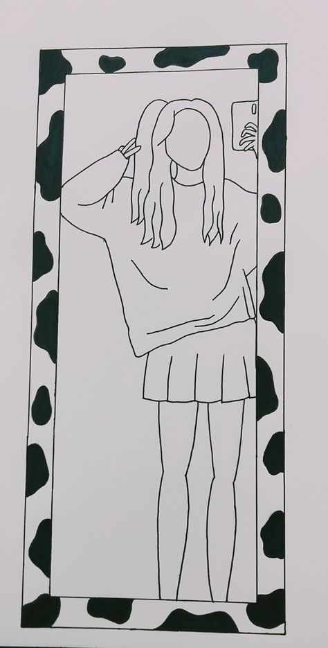 Mirror Selfie Illustration Art, Mirror Pic Drawing, Mirror Selfie Art, Mirror Selfie Drawing, Illustration Mirror, Selfie Drawing, Selfie Art, Art Mirror, Girls Mirror