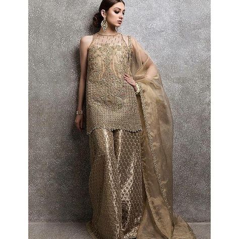 Sharara Suit Designs Latest, Black And Golden Dress, Embroidered Sharara, Sharara Designs, Diwali Outfits, Desi Wedding Dresses, Light Golden Brown, Kurti Designs Latest, Luxury Party