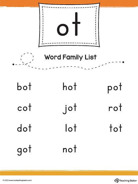 OT Word Family CVC List Printable PDF Worksheet.Topics: Word Families, and Reading. Cvc Family Words List, Word Family List, Spelling Cvc Words, Family Words, Workbook Design, Word Family, Math Projects, List Printable, 22 Words