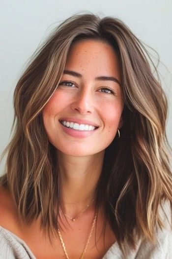 Layered Chest Length Hair, Cute Layered Haircut Short, Short Wavy Hairstyles For Women Layered, Medium Hair 2024 Trends Women, Mid Length Textured Haircut, 2024 Fall Hair Cuts, Haircuts Women 2024, Brown Medium Length Hair With Layers, Medium Length Haircut Middle Part