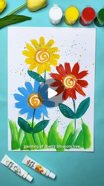 Easy Painting For Kids, Easy Drawing Ideas, Pre Primary, Painting Flowers Tutorial, Easy Flower Painting, Spring Crafts For Kids, Diy Projects For Kids, Easy Canvas Painting, Spring Painting