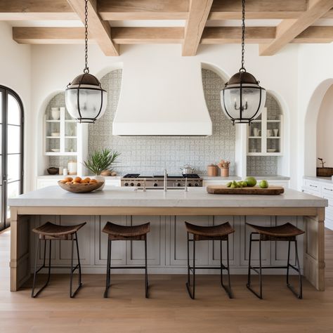 Chic Spanish Style Home, Spanish Farmhouse Decor, Spanish Farmhouse Kitchen, California Spanish Style Interior, Spanish Villa Kitchen, Modern Spanish Style Kitchen, Spanish Modern Kitchen, Sicilian House, Modern Spanish Villa