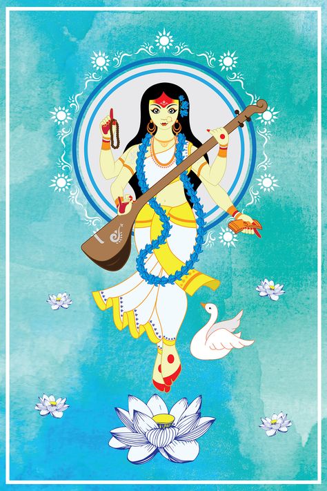 Saraswati devi illustration on Behance Saraswati Devi Wallpaper, Saraswati Devi Mandala Art, Saraswati Devi Painting, Saraswati Devi Art, Maa Saraswati Painting, Saraswati Drawing, Saraswati Art, Brahma Vishnu Shiva, Calm Woman