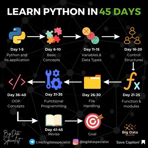 This is a roadmap how to learn Python in 45 days Roadmap For Python, Python Developer Roadmap, Python Learning Roadmap, Python Roadmap, Python Ideas, Learning Programming, Desain Ux, Basic Computer Programming, Computer Science Programming