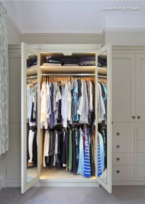 Put the full length mirror inside the wardrobe; add internal lighting | Beau-Port Kitchens via houzz Mirror Inside Closet, Mirror Inside Wardrobe, Inside Wardrobe, Wardrobe Mirror, Inside The Wardrobe, House Room Ideas, Inside Closet, Kitchen Sink Taps, Full Body Mirror