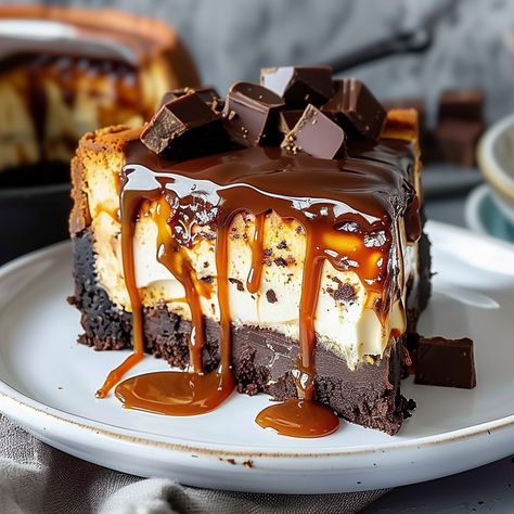 Caramel Brownie Cheesecake, Recipe For Caramel, Brownie Cheesecake, Quick Dessert, Artichoke Recipes, Caramel Brownies, Layered Desserts, Rich Desserts, Cheesecake Brownies