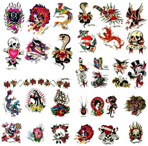 Ed Hardy Flash, Don Ed Hardy Tattoo, Pinstripe Tattoo, Knowledge Tattoo, Ed Hardy Art, Tattoo Knowledge, Old School Sleeve, Aftercare Tattoo, Community Tattoo