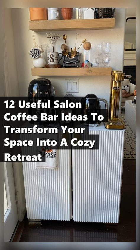 Transform your salon into a cozy retreat with these 12 useful salon coffee bar ideas. Discover creative ways to incorporate a coffee station that enhances your clients' experience and adds a welcoming touch to your space. From stylish coffee carts to elegant decor and functional layouts, these ideas will inspire you to create a relaxing atmosphere where clients can unwind. Elevate your salon's ambiance and make every visit memorable with a charming coffee bar. Salon Coffee Bar Ideas, Salon Coffee Bar, Modern Bar Ideas, Snack Area, Affordable Coffee Tables, Ideas Salon, Coffee Station Ideas, Coffee Bar Ideas, Coffee Bar Design