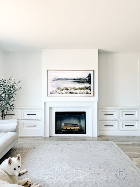 DIY Fireplace Mantel and Electric Insert - Hand Treated Home Diy Fireplace Mantel, Fireplace Bookshelves, Built In Shelves Living Room, Build A Fireplace, Small Fireplace, Fireplace Built Ins, White Fireplace, Bedroom Fireplace, Traditional Fireplace