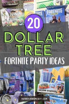 Do you need Fortnite party ideas? You'll love all these Dollar Tree birthday party supplies. They're perfect for throwing a party at home or outside on a budget. You can find games, decorations, balloons, favors for your goodie bags, and everything you need to DIY your party for a boy or a girl. And if you throw a Battle Royale party, you can find tons of cheap ideas to use at your celebration for kids and adults. Dollar Tree Birthday, Fortnite Party Ideas, Fortnite Party, Video Games Birthday Party, Nerf Party, Decorations Balloons, V Bucks, Boy Birthday Party Themes, Party At Home