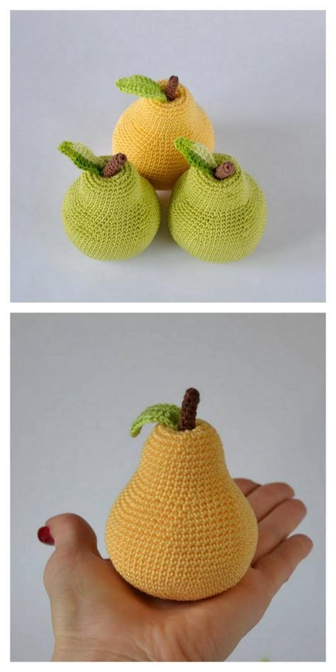 Amigurumi Crochet Toy Pear Free Pattern 12 Crocheted Food, Garden Crochet, Crochet Basket Tutorial, Crochet Fruit, Crochet Panda, Pola Amigurumi, Crochet Food, Crochet Unicorn, Crochet Elephant