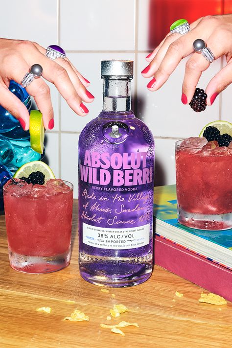 Absolut Wild Berri is the perfect kick starter for any party. Catch all recipes on our website. Vodka Photography, Absolut Vodka Mixed Drinks, Absolut Vodka Photography, Absolute Vodka Ads, Absolut Vodka Campaign, Absolut Citron, Berry Cocktail, Blueberry Vodka, Photography Reference