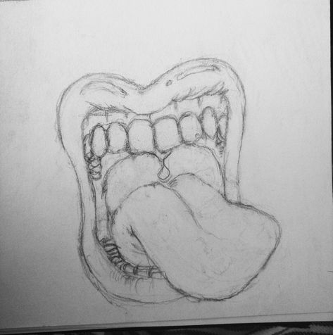 Clown Mouth Drawing, Crazy Mouth Drawing, Mouth Drawing Simple, Alt Mouth Drawing, Zip Mouth Art, Mouth With Tongue Out Drawing, Demon Mouth Drawing Reference, Weird Drawings Easy, Screaming Mouth Drawing