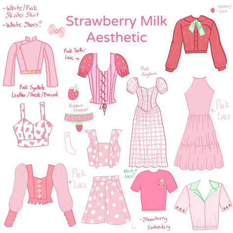 Strawberry Dress Aesthetic, Green Skirt Outfits, Pink Skater Skirt, Strawberry Outfit, Gingham Outfit, Cow Outfits, Strawberry Shirt, Cow Costume, Pink Clothing