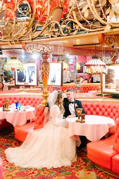 Low Key Wedding Dress, Madonna Inn, Vibrant Wedding, Monochromatic Color Palette, The Madonna, Rock Wedding, Wedding Ceremony Photos, Quirky Wedding, Bridal Party Photos