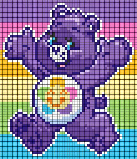 Care Bear Cross Stitch Pattern, Care Bears Cross Stitch Patterns, Care Bear Alpha Pattern, Care Bears Cross Stitch, Alpha Pattern Animals, Care Bear Pixel Art, Care Bear Pattern, Crochet C2c Pattern, Hello Kitty Crochet