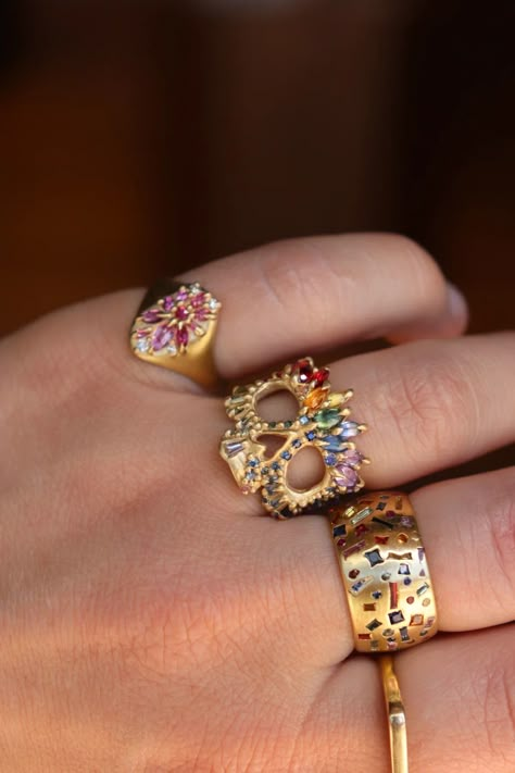 Rainbow Skull Ring – Metalmark Fine Jewelry Babushka Style, Rainbow Skull, Barrel Ring, Goddess Vibes, Dope Jewelry Accessories, Chanel Art, Barrel Rings, Jewelry Drawing, Rainbow Jewelry