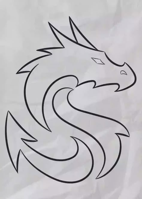 Easy Dragon Drawings Simple, Mini Dragon Tattoo, Dragon Line Drawing, Dragon Outline, Summer Henna, Chinese Dragon Drawing, Powerful Creatures, Draw A Dragon, Dragon Line