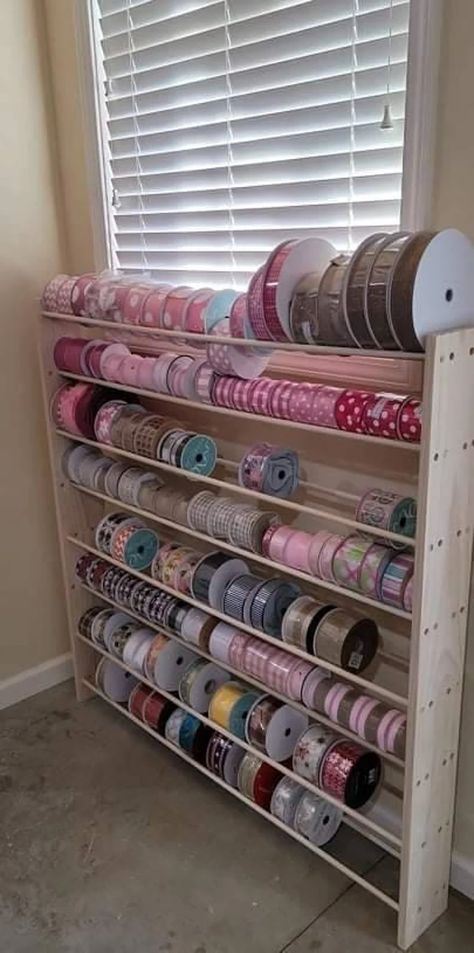 Ribbon Rack, Ribbon Organization, Ribbon Storage, Baby Changing Table, Craft Station, Organize Craft Supplies, Dream Craft Room, Craft Room Design, Diy Craft Room