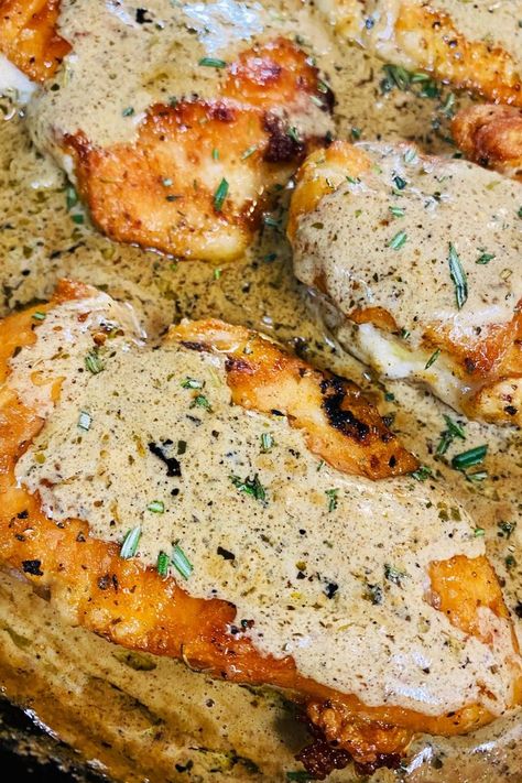 chicken with cream sauce over top in a skillet Dijon Cream Sauce, Cozy Fall Recipes, Budget Family Meals, Skillet Dishes, Healthy Chicken Dinner, Chicken Thigh Recipes Crockpot, Chicken Main Dishes, Chicken Dishes Recipes, Easy Family Meals