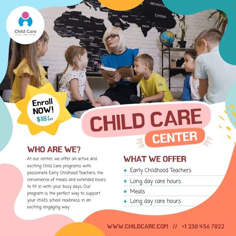 200+ customizable design templates for ‘preschool’ Daycare Advertising Flyers, Nursery Social Media Design, Daycare Advertising, Daycare Posters, Instagram Video Template, Childcare Flyer, Ads Background, Daycare Services, School Event Flyer