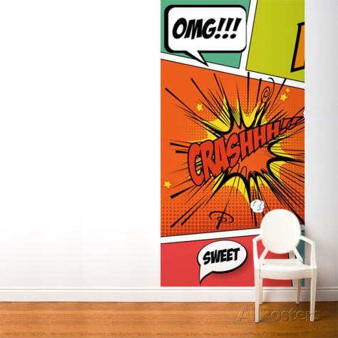 Pop Comic Wall Mural at AllPosters.com Comic Book Wallpaper, Comic Wall, Kindergarten Wallpaper, Pop Art Patterns, Brick Wallpaper Roll, Kids Room Decals, Comic Book Panels, Book Wallpaper, Room Decals