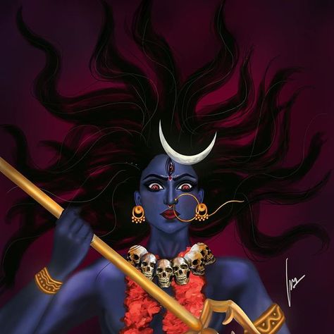 Jagriti Mishra on Instagram: “This one is my favourite form , dark as the night fierce and the most powerful #chamunda #day7 #kaali #navratri #darkgoddess #spirituality…” Durga Maa Paintings, Goddess Magick, Indian Goddess Kali, Simpsons Drawings, Kali Mata, Durga Painting, Durga Images, Har Har Mahadev, Indian Goddess