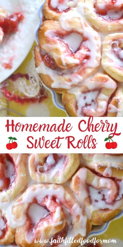 Orange Glaze Icing, Cherry Sweet Rolls, Cherry Cinnamon Rolls, Cherry Rolls, Sweet Rolls Recipe, Desserts Summer, Glaze Icing, Cinnamon Roll Recipe Homemade, Sweet Roll Recipe