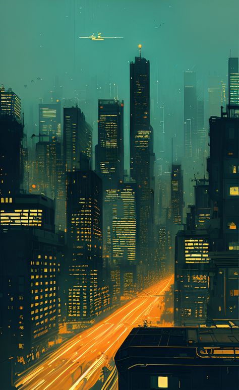 Cool Cityscapes, Urban Night Aesthetic, City Illustration Art, Modern City Art, Urban Fantasy Art, Art Deco City, Pixel Art Landscape, City Artwork, City Background