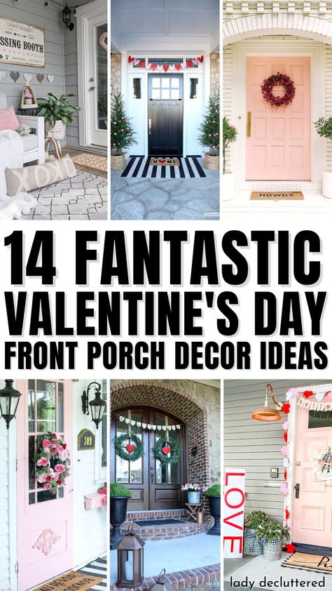 14 Fantastic Valentine's Day Front Porch Decor Ideas Valentines Front Door Decorations, Valentine's Porch Decor, Front Door Valentine Decor, Valentines Front Porch Decor Diy, Valentine Day Door Decor, Valentine Front Porch Ideas Outdoor Decorations, Porch Valentines Day Decor, Valentines Porch Decorations, Valentine's Day Porch Decor