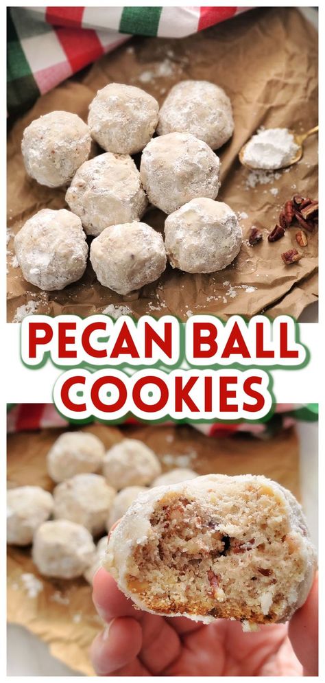 Pecan Ball Cookies Recipe- christmas dessert treat recipe. Delicious snowball pecan balls. christmas cookie exchange idea. christmas xmas holiday cookies. Pecan Ball Cookies, Cinnamon Balls Recipe, Pecan Balls Recipe, Mexican Wedding Cookies Recipes, Pecan Balls, Ball Cookies, Pecan Snowball Cookies, Christmas Cookie Bars, Crazy Cookies