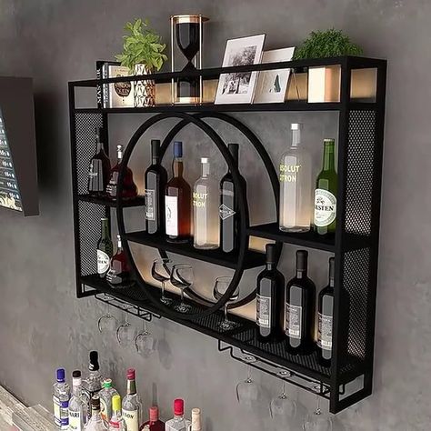 Wine Rack Kitchen Wine Rack Ideas, Wall Bar Cabinet, Guardrail Design, Wine Rack Metal, Hanging Wine Glasses, Wine Bottle Shelf, Mounted Wine Rack, Hanging Wine Rack, Kitchen Wine Rack