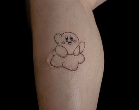 Kirby Star Tattoo, Kirby Tattoo Ideas Black, Kirby Tattoo Black, Kirby Tattoo Black And White, Wii Tattoo, Kirby Tattoo, Nerd Tattoos, Umbrella Tattoo, Tattoos 2024