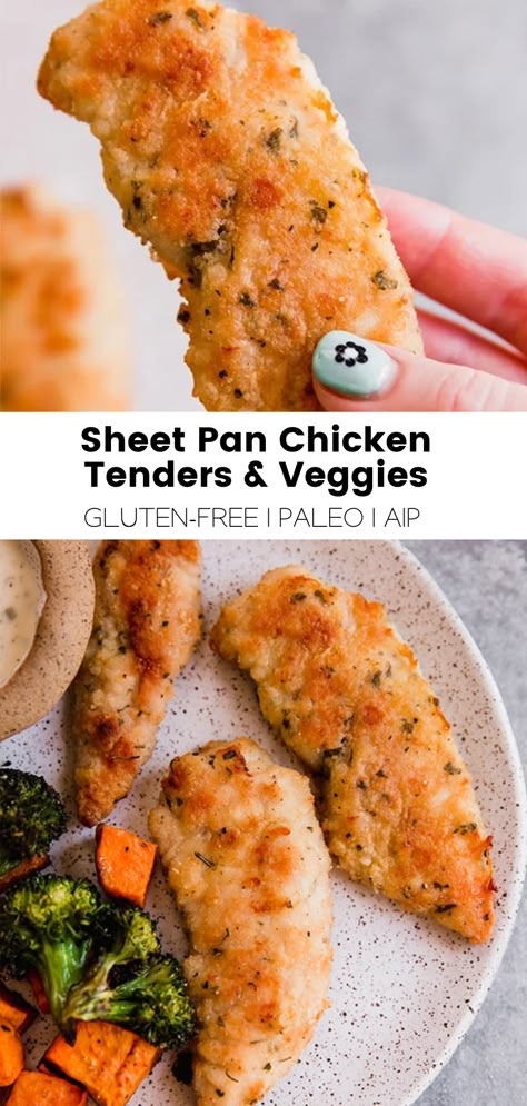 Pan Chicken Tenders, Sheet Pan Chicken Tenders, Paleo Chicken Tenders, Gluten Free Chicken Tenders, Aip Meals, Edible Ideas, Unbound Wellness, Sheet Pan Meals Chicken, Autoimmune Paleo Recipes