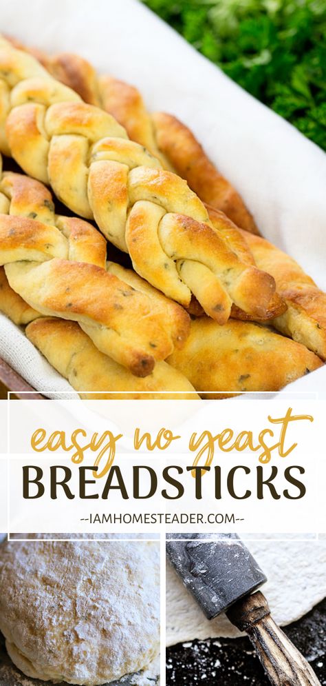 Breadsticks Without Yeast, Yeast Breadsticks, Garlic Bread From Scratch, Homemade Bread Without Yeast, Garden Meals, Breadsticks Easy, Bread Without Yeast, Homemade Breadsticks, Homemade Garlic Bread